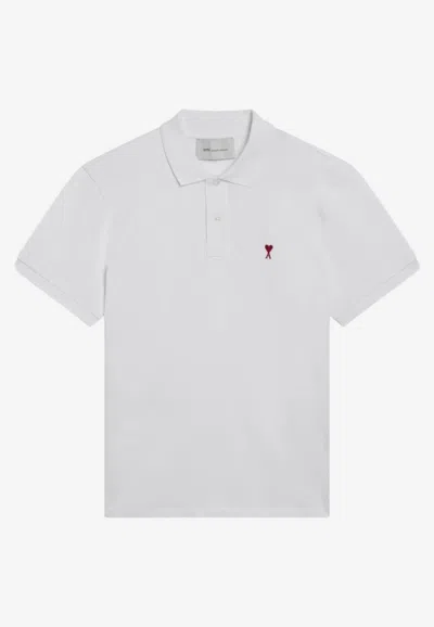 Ami Alexandre Mattiussi Ami Paris Men Cotton Polo Shirt With Iconic Embroidery In White