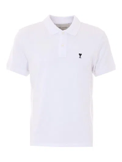 Ami Alexandre Mattiussi Ami Paris Men White Polo Shirt With Adc Embroidery On The Front And Classic Collar In Cotton Man In Multi