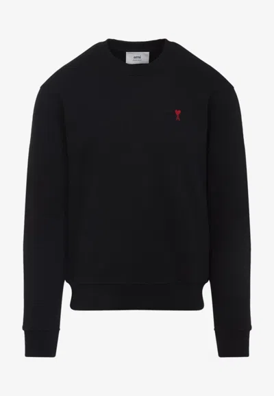 Ami Alexandre Mattiussi Ami Paris Men Black Crewneck Sweater With Adc Embroidery On The Front In Wool Blend Man In Multi