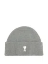 Ami Alexandre Mattiussi Ami De Coeur Ribbed Beanie In Gray