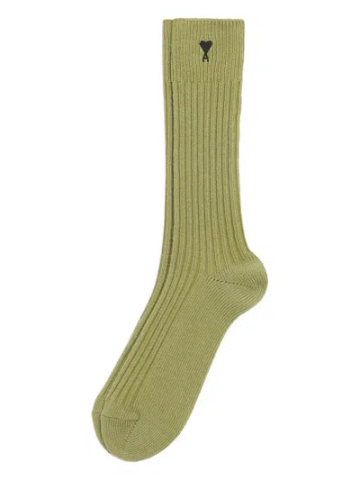 Ami Alexandre Mattiussi Ami De Coeur Ribbed Socks In Green
