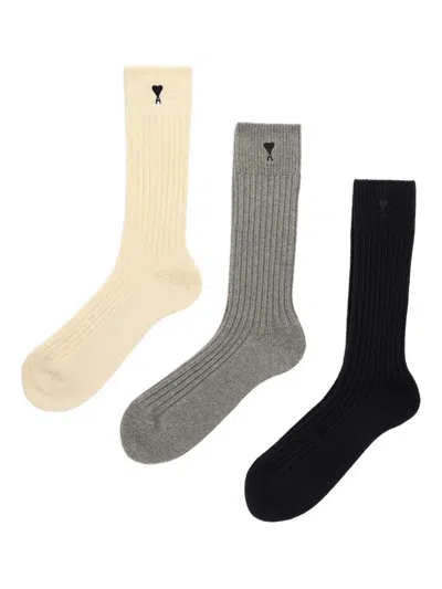 Ami Alexandre Mattiussi Ami De Coeur Ribbed Socks (pack Of Three) In Multi