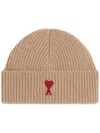 Ami Alexandre Mattiussi Ami De Coeur Ribbed Wool Beanie In Neutrals
