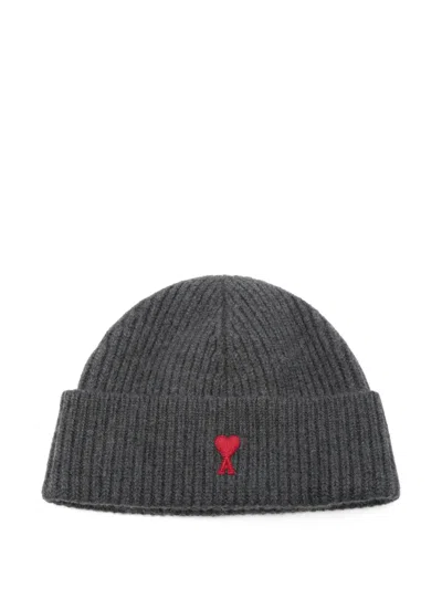 Ami Alexandre Mattiussi Ami Paris Ami De Coeur Wool Beanie In Dark Grey