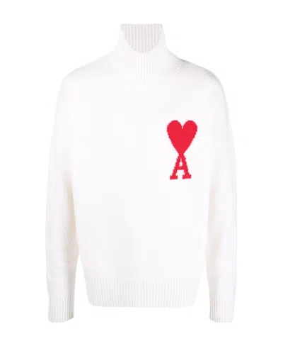 Ami Alexandre Mattiussi Ami De Coeur Roll-neck Wool Jumper In White
