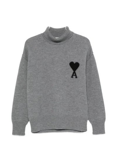 Ami Alexandre Mattiussi Ami De Coeur Roll-neck Sweater In Gray