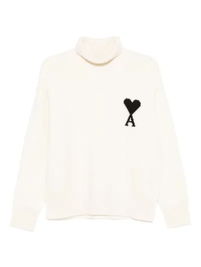 Ami Alexandre Mattiussi Ami De Coeur Roll-neck Wool Sweater In Neutrals