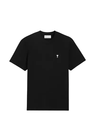 Ami Alexandre Mattiussi Classic Black Cotton T-shirt With Ribbed Crew Neck In Multi