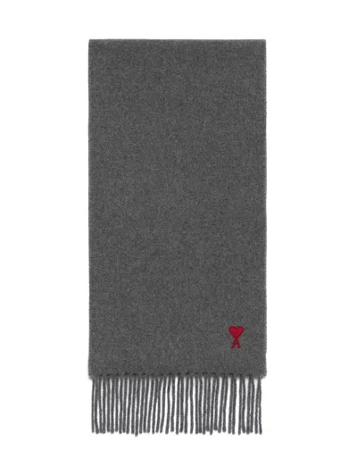 Ami Alexandre Mattiussi Ami De Coeur Monogram-motif Wool Scarf In Dark Grey
