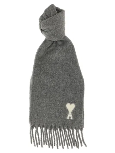 Ami Alexandre Mattiussi Ami De Coeur Scarf In Gray
