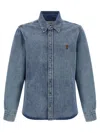 Ami Alexandre Mattiussi Classic Blue Denim Shirt With Structured Collar And Button-down Front In Blue