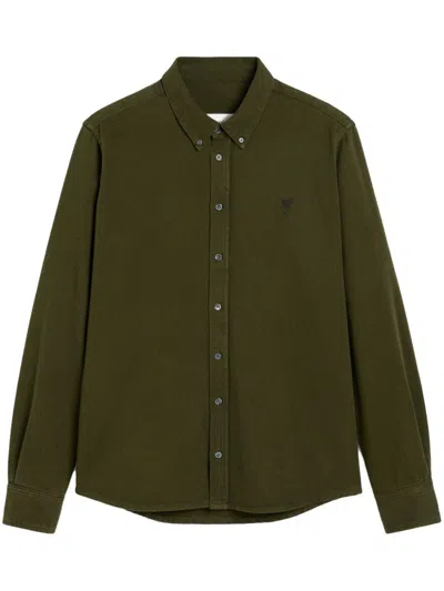 Ami Alexandre Mattiussi Green Cotton Button-down Ami De Coeur Shirt Green In Loden