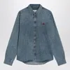 Ami Alexandre Mattiussi Ami Paris Ami De Coeur Embroidered Cotton Denim Button-down Shirt In Blue