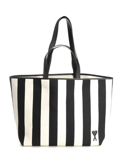 Ami Alexandre Mattiussi Ami Paris Ami De Coeur Medium Black Cotton Polyester Polyurethane Shoulder Bag In Multi
