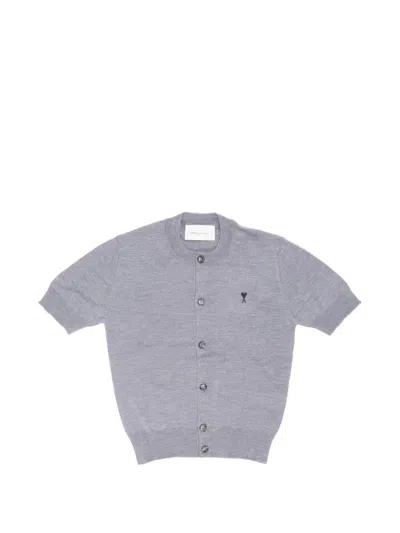 Ami Alexandre Mattiussi Ami De Coeur Short-sleeve Cardigan In Grey