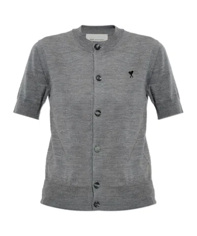 Ami Alexandre Mattiussi Ami De Coeur Short-sleeve Cardigan In Gray