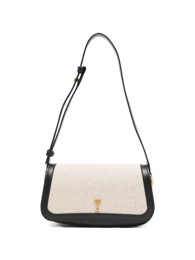 Ami Alexandre Mattiussi Ami Paris Paris Blanc Noir Leather Cotton Shoulder Bag In Multi