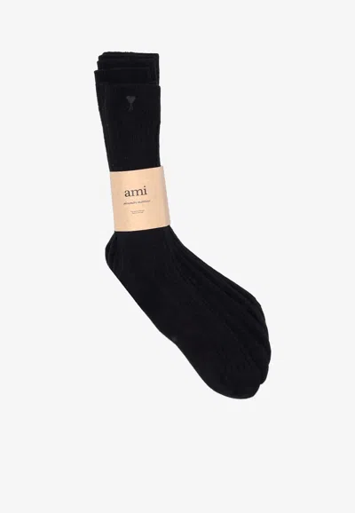 Ami Alexandre Mattiussi Ami De Coeur Socks -set Of 3 In Black