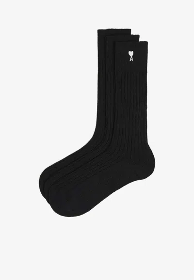 Ami Alexandre Mattiussi Ami De Coeur Socks -set Of 3 In Black