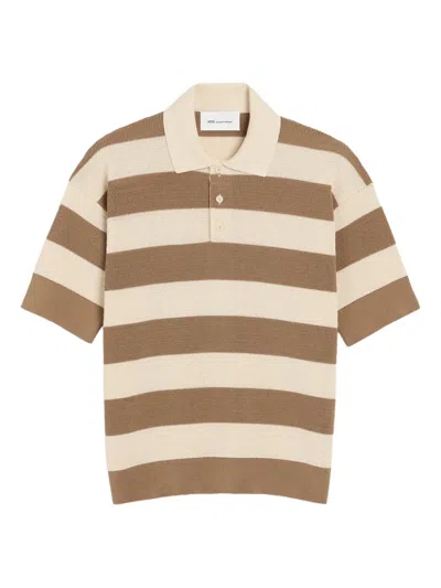 Ami Alexandre Mattiussi White And Brown Cotton Ami De Coeur Polo Multicolor