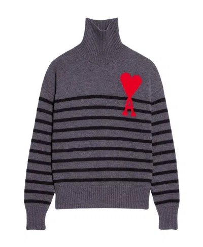 Ami Alexandre Mattiussi Ami De Coeur Striped Jumper In Black