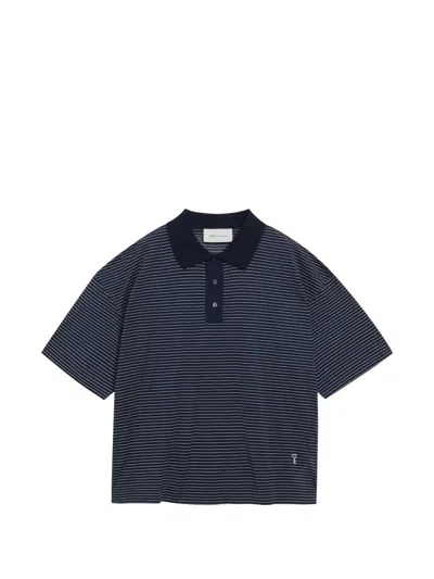 Ami Alexandre Mattiussi Ami Paris Blue Striped Boxy Fit Cotton Polo