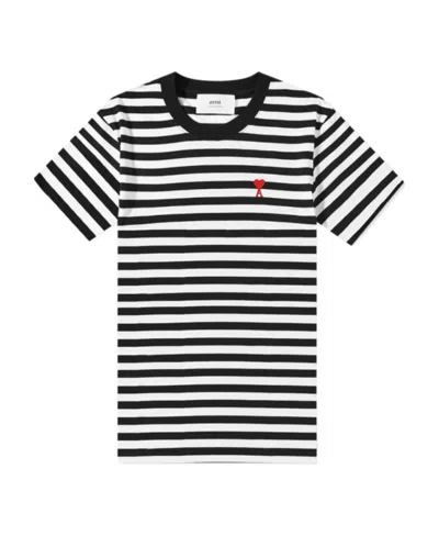 Ami Alexandre Mattiussi Ami De Coeur Striped T-shirt In Black