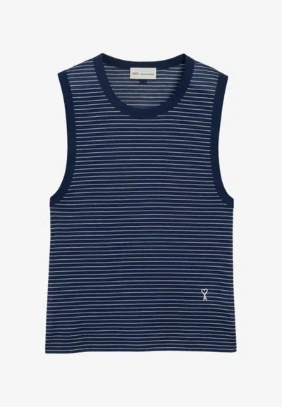 Ami Alexandre Mattiussi Ami Paris Cotton Striped Tank Top Adc In Blue