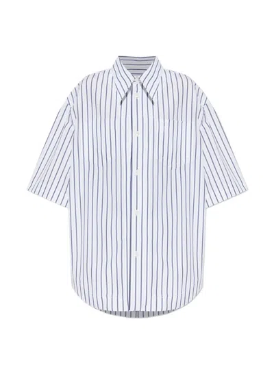 Ami Alexandre Mattiussi Ami Paris White Shirt With Navy Stripes