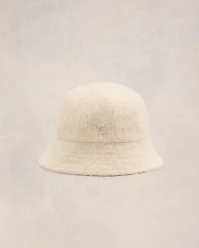 AMI ALEXANDRE MATTIUSSI WHITE WOOL AMI DE COEUR STUD BUCKET HAT WHITE