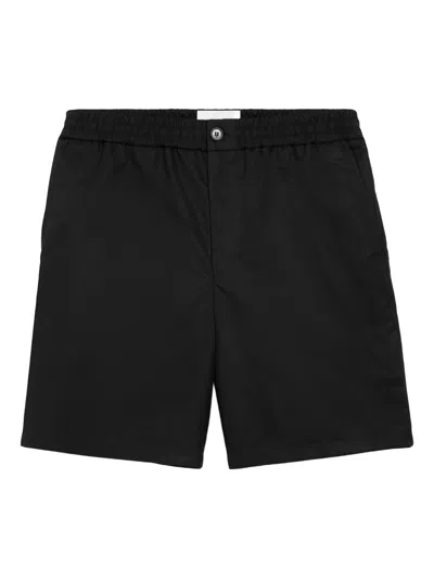 Ami Alexandre Mattiussi Elasticated Waist Shorts With Embossed Ami De Coeur Viscose And Linen Gabardine Trousers Black