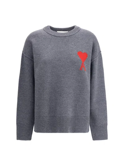 Ami Alexandre Mattiussi Ami De Coeur Sweater In Gray
