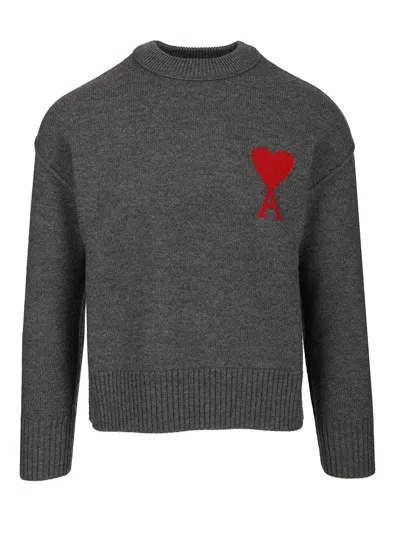 Ami Alexandre Mattiussi Ami Men Ami De Coeur Sweater In Gray