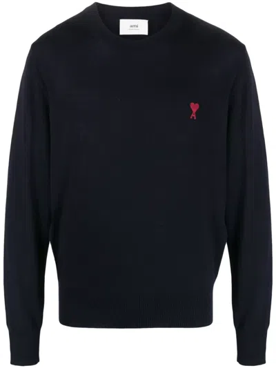 Ami Alexandre Mattiussi Ami Paris Men Blue Crewneck Sweater With Adc Embroidery On The Front In Wool Blend Man