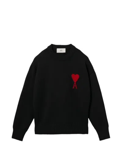 Ami Alexandre Mattiussi Ami Paris Crewneck Sweater With Contrasted Ami De In Black