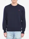 Ami Alexandre Mattiussi Ami Navy Blue Cotton Jersey Sweater With Signature Embroidered Motif In Blue