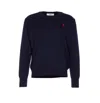 Ami Alexandre Mattiussi Ami Navy Blue Cotton Jersey Sweater With Signature Embroidered Motif In Blue