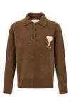 Ami Alexandre Mattiussi Polo Knitwear Featuring Felted Effect In Brown