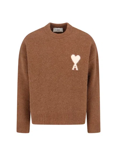Ami Alexandre Mattiussi Ami De Coeur Sweater In Brown