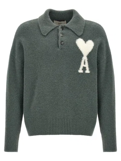 Ami Alexandre Mattiussi Ami De Coeur Sweater, Cardigans In Gray