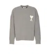 Ami Alexandre Mattiussi Ami Round Neck Sweater With Logo Detail And Ribbed Finishes In Gray