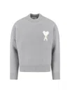 Ami Alexandre Mattiussi Ami Round Neck Sweater With Logo Detail And Ribbed Finishes In Gray