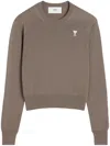Ami Alexandre Mattiussi Beige Wool Ami De Coeur Crew Neck Sweater Grey In Grey