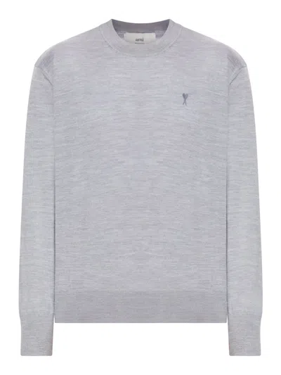 Ami Alexandre Mattiussi Ami De Coeur Sweater In Extrafine Wool And Silk In Gray