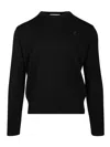 Ami Alexandre Mattiussi Black Wool Ami De Coeur Crewneck Sweater Black In Black
