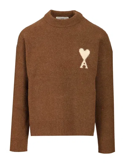 AMI ALEXANDRE MATTIUSSI AMI DE COEUR SWEATER KNITWEAR BROWN
