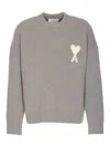Ami Alexandre Mattiussi Ami Round Neck Sweater With Logo Detail And Ribbed Finishes In Neutral