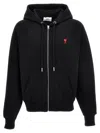 Ami Alexandre Mattiussi Zip-up Hoodie With Kangaroo Pocket And Drawstring Hood In Black