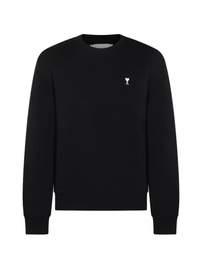 Ami Alexandre Mattiussi Ami Paris Embroidered Crew Neck Sweater With Ribbed Trims In Black