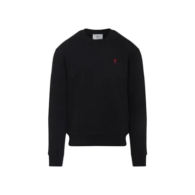 Ami Alexandre Mattiussi Ami Paris Men Black Crewneck Sweater With Adc Embroidery On The Front In Wool Blend Man In Multi